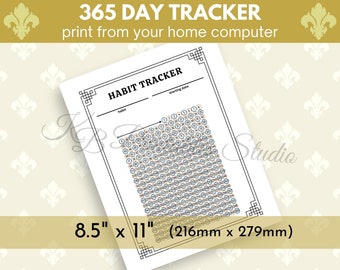 Tracker delle abitudini di 365 giorni, grafico degli obiettivi stampabile (download immediato)