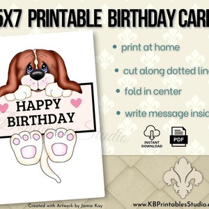 Printable Dog Lovers Birthday Card, Cute Birthday Card, Downloadable Card, Child's Birthday Card, Birthday Puppy Card, DIY Birthday Card
