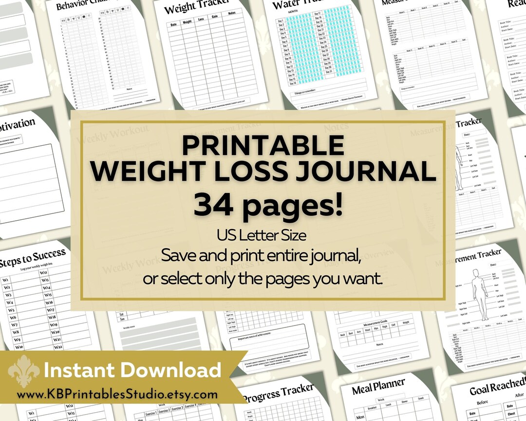 Printable Weight Loss Journal, Fitness, Diet, Self Care (PDF Download ...