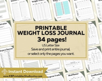 Printable Weight Loss Journal, Fitness, Diet, Self Care (PDF Download)