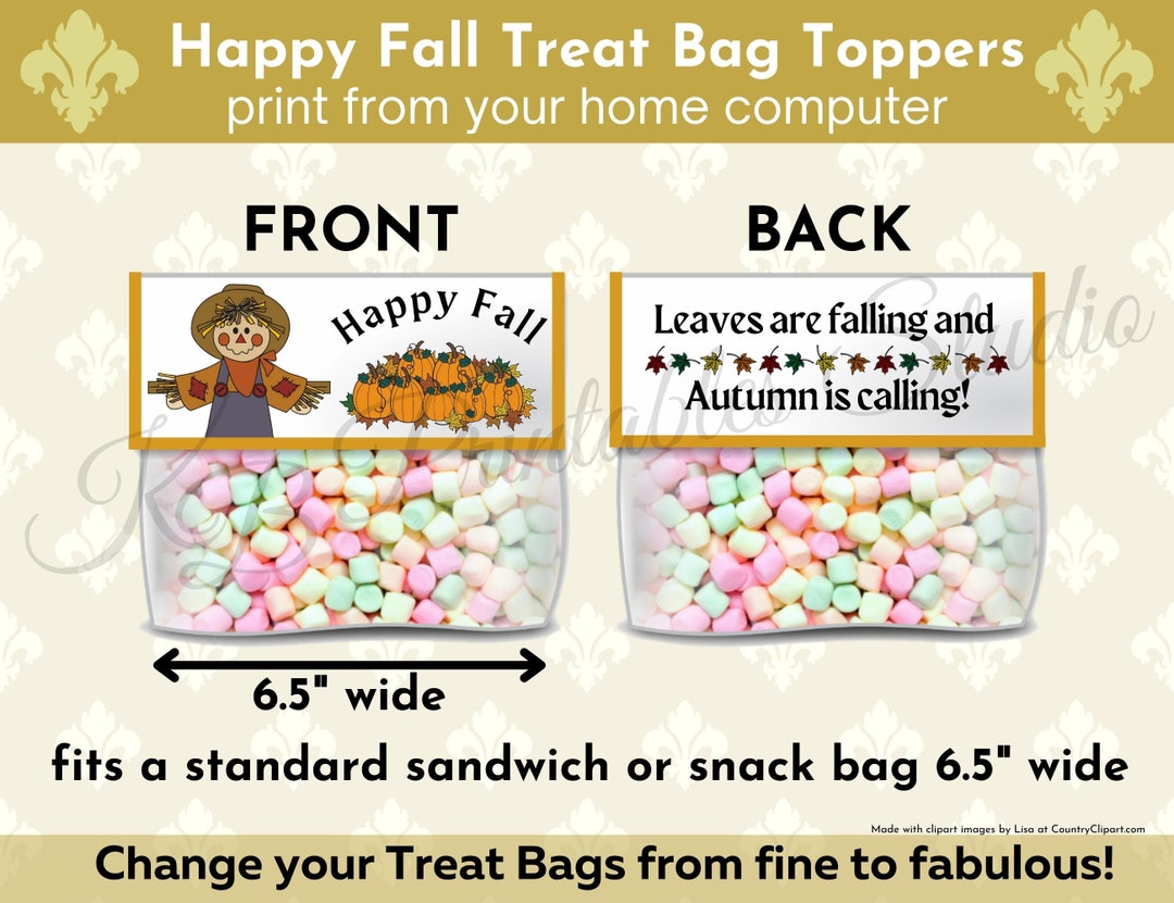 Printable Treat Bag Topper, Fall Party Décor, Treat Bags, Candy Bag ...