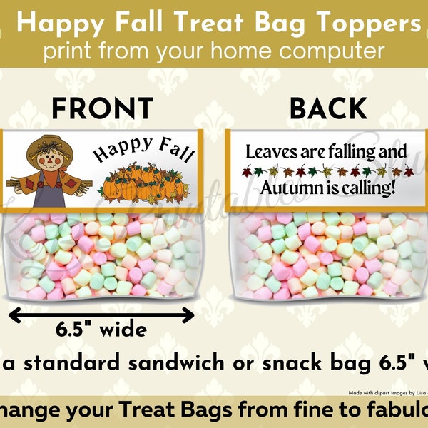 Printable Treat Bag Topper, Fall Party Décor, Treat Bags, Candy Bag, Autumn Party Favor, Thanksgiving Treat Bag Topper, Harvest Bag Topper