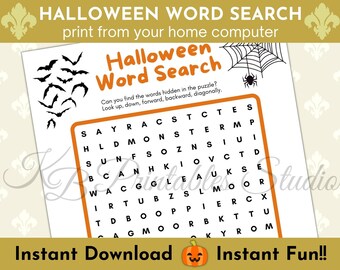 Halloween Word Search Puzzle, Kids Activity (Printable)