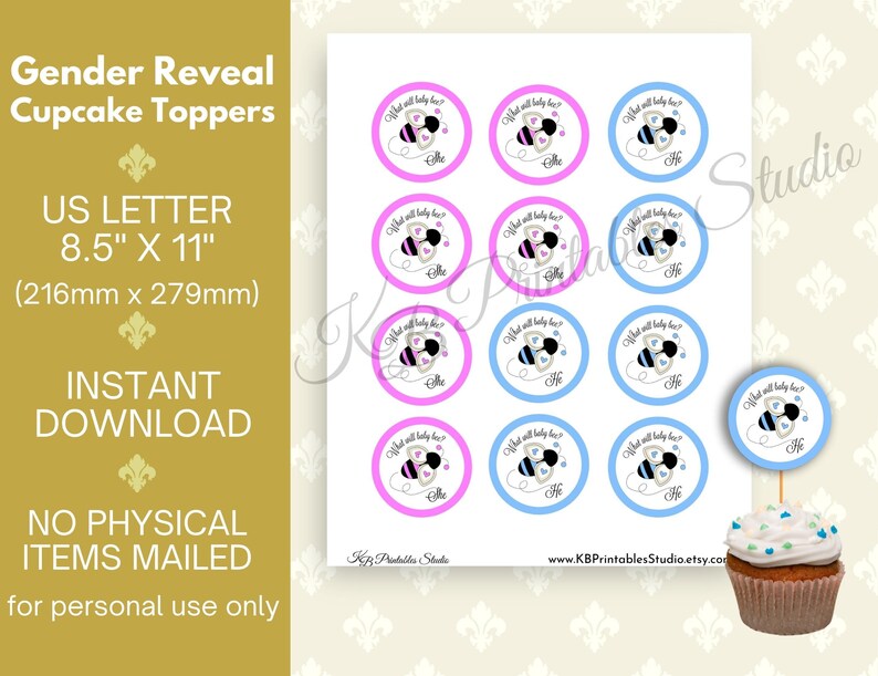 Printable Gender Reveal Cupcake Toppers Make Your Own Baby Etsy Canada