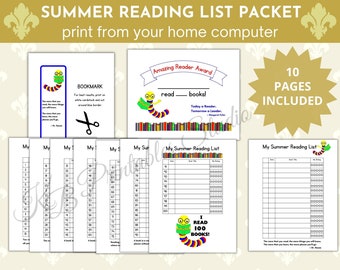 Summer Reading List Packet, Bookworm Reading Challenge (PDF)
