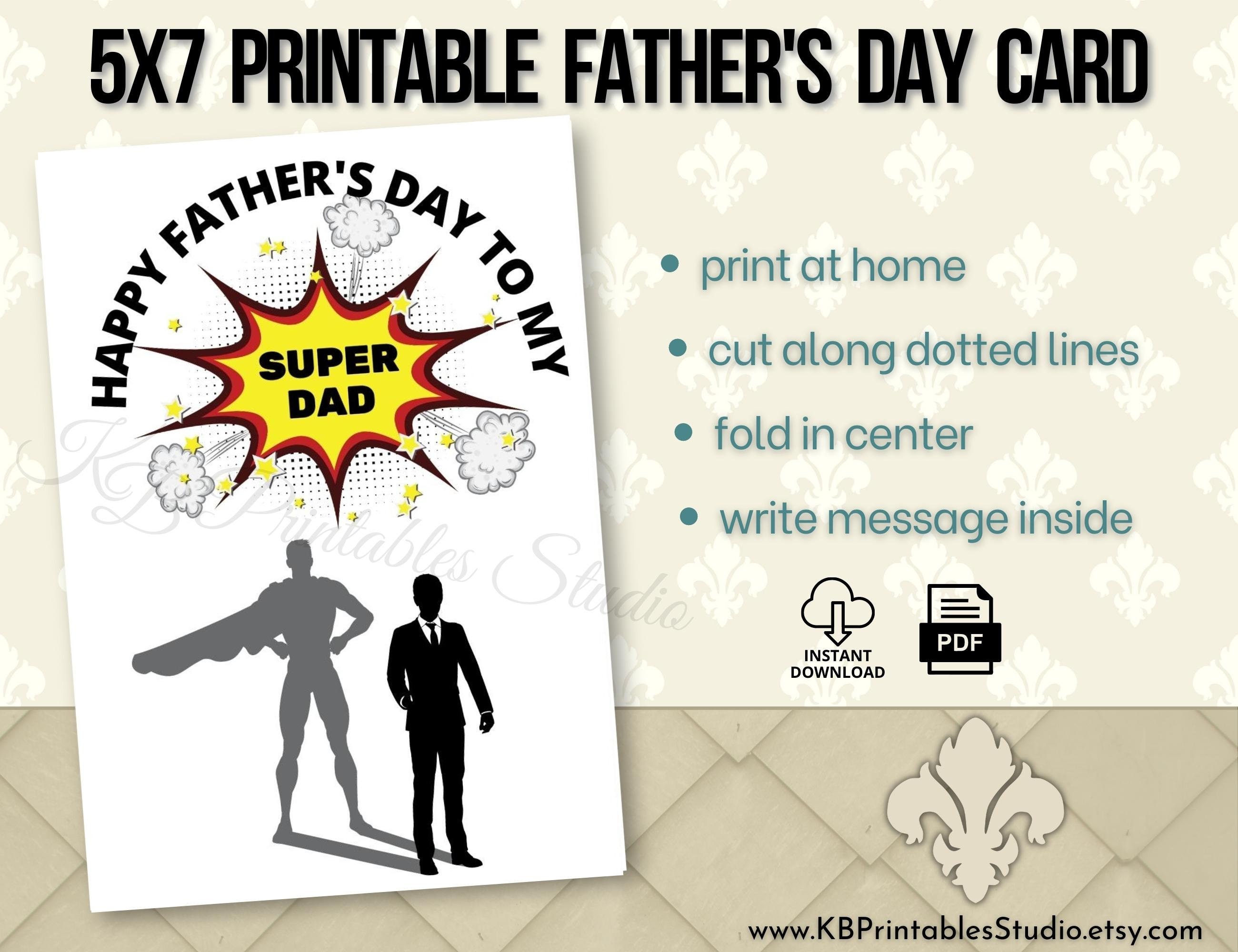 Printable Father's Day Card, Superhero Dad Card, Father's Day Card From ...