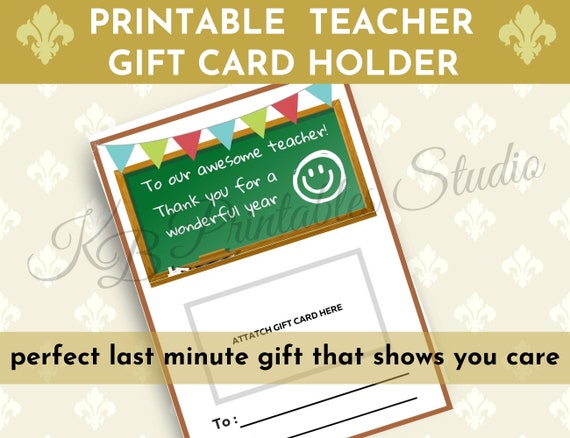 Printable Teacher Gift Card Holder Teacher Appreciation Gift - Etsy
