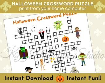 Halloween Crossword Puzzle, Kids Printable Activity (Digital Download)