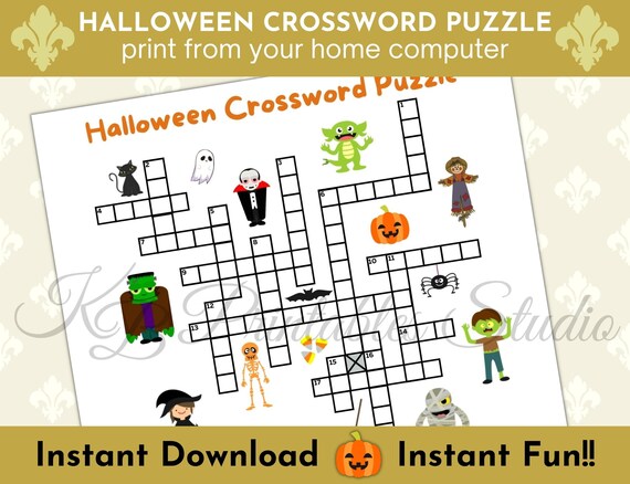 Halloween Puzzle Printable Crossword Puzzle Kids Printable - Etsy