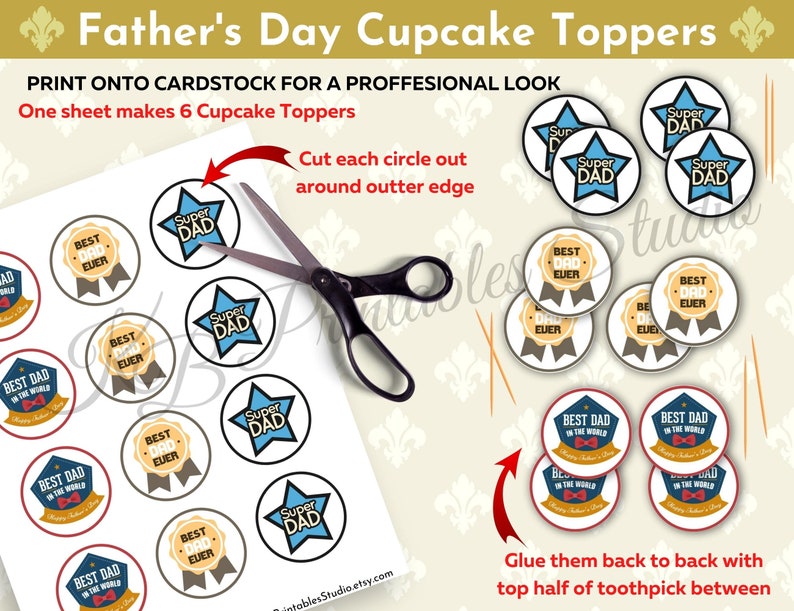 Printable Father's Day Cupcake Toppers DIY Father's - Etsy