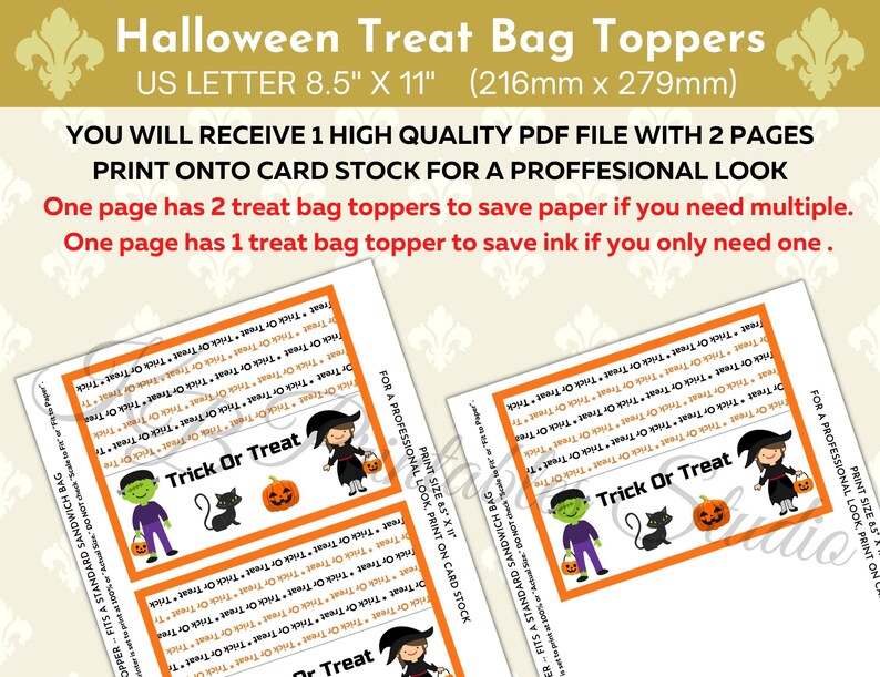 Printable Treat Bag Topper Halloween Treat Bags Trick or - Etsy