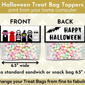 Printable Treat Bag Topper, Halloween Treat Bags, Trick Or Treat Bag Topper, Halloween Candy Bag, Halloween Download, Halloween Packaging