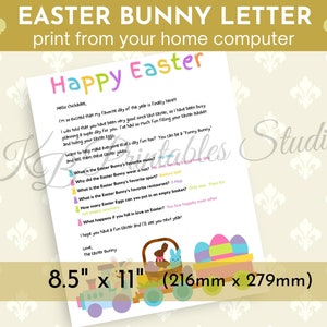 Carta del conejito de Pascua, carta de Pascua, carta imprimible para niños, carta de conejito de Pascua imprimible, imprimibles de Pascua, regalo de Pascua para niños
