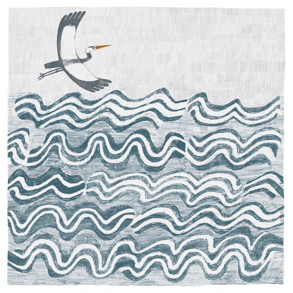 Flying Heron Art Print (20 x 20cm)