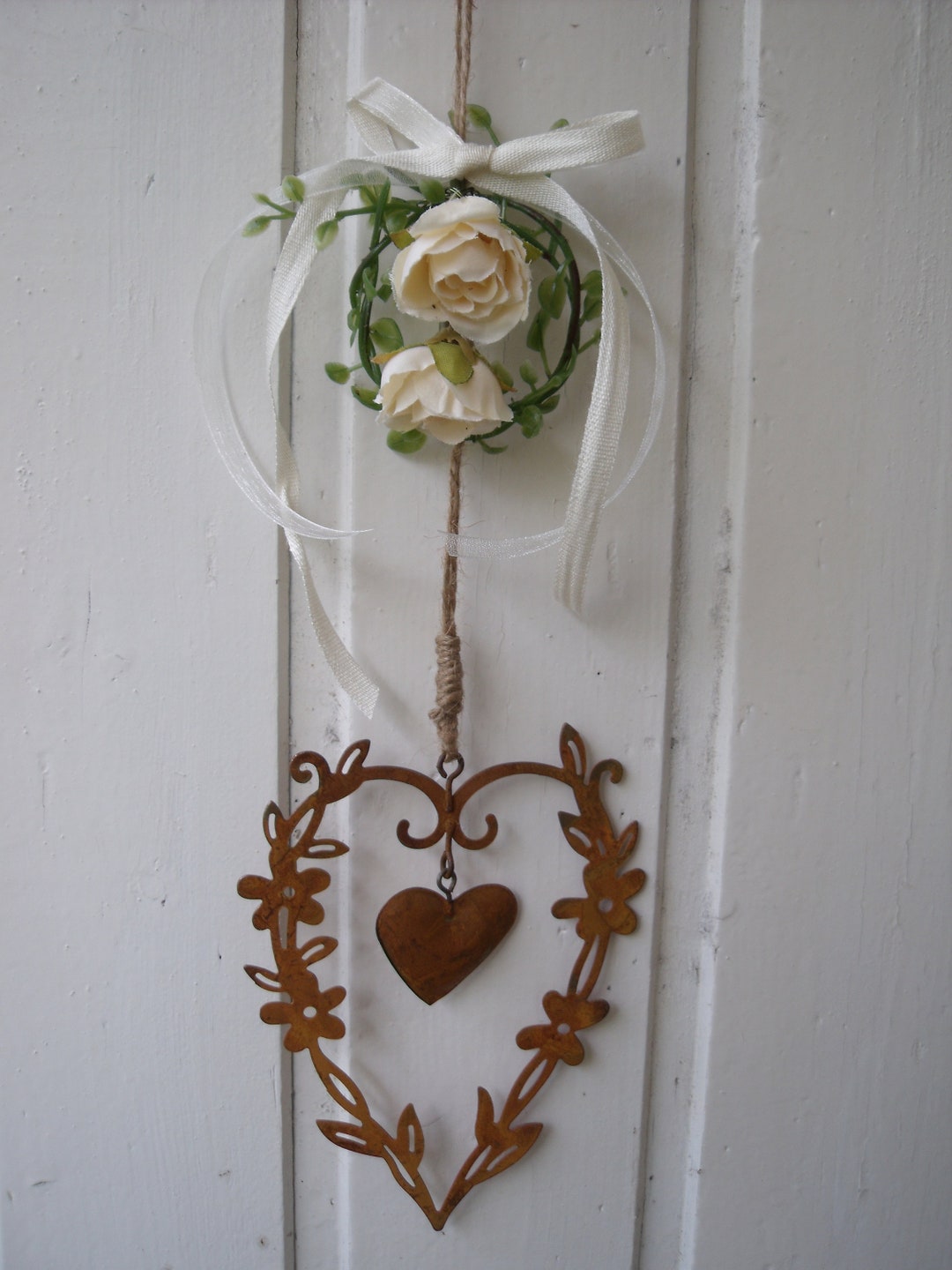 Romantik Rose HERZ Kränzchen Fensterdeko BLUMEN Wanddeko Hängedeko ...
