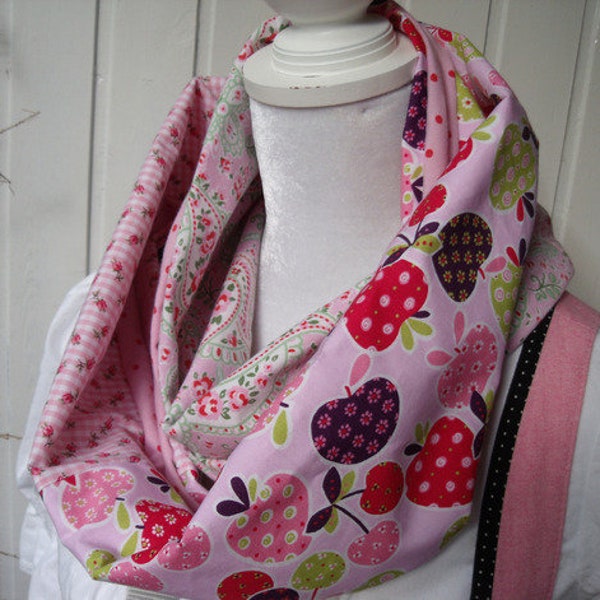 LOOP ÄPFEL Blumen Ornamente Rosalie Paisley Rosen LOOPSCHAL Polka Dots rosa grün roter Wickelschal Rundschal 100% Baumwolle  25cm x 150cm