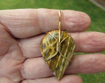 Gold Jasper Pendant, Hand-crafted Jewelry, Wire-wrapped Pendant