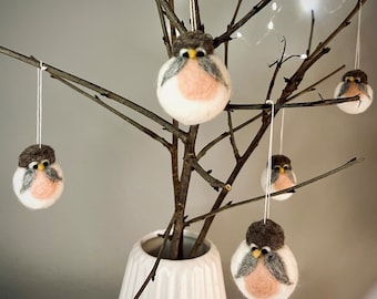 Two small hand-felted birds for hanging - tree decorations