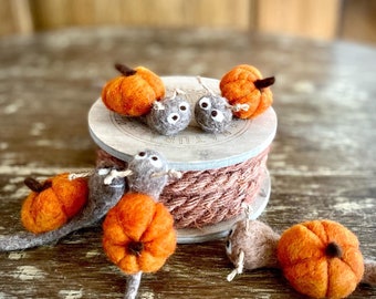 felted snail with pumpkin house