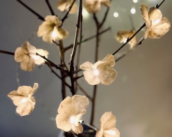 felted fairy lights with romantic flowers - cream