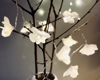 felted fairy lights with romantic flowers - white