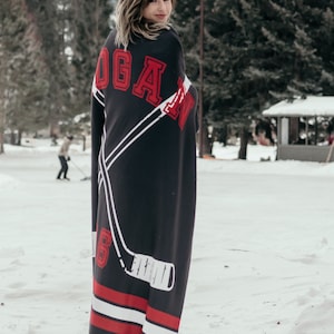 Size Large Custom Stadium Sherpa Fleece Hockey Blanket- Any Color, Any Name, Any Team 60x80