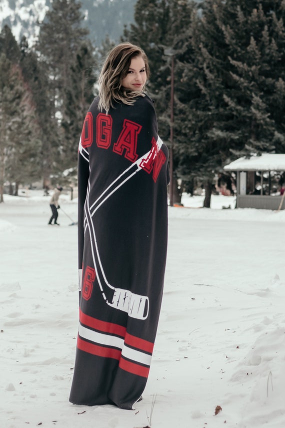 Size Large Custom Stadium Sherpa Fleece Hockey Blanket- Any Color, Any Name, Any Team 60x80