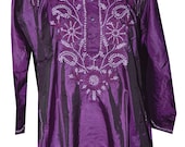 Hand Embroidery Indian Kurti Ethnic Silk Short Hand Embroidery Top with Fine Work