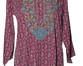 New Floral Hand Embroidery Indian Kurti Ethnic Cotton Crep Mix Short Hand Embroidery Top with Fine Work