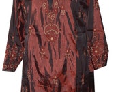 Hand Embroidery Indian Kurti Ethnic Silk Long Hand Embroidery Top with Fine Work