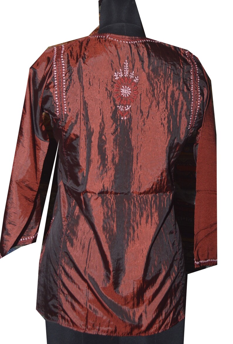 Hand Embroidery Indian Kurti Ethnic Silk Short Hand Embroidery Top with Fine Work