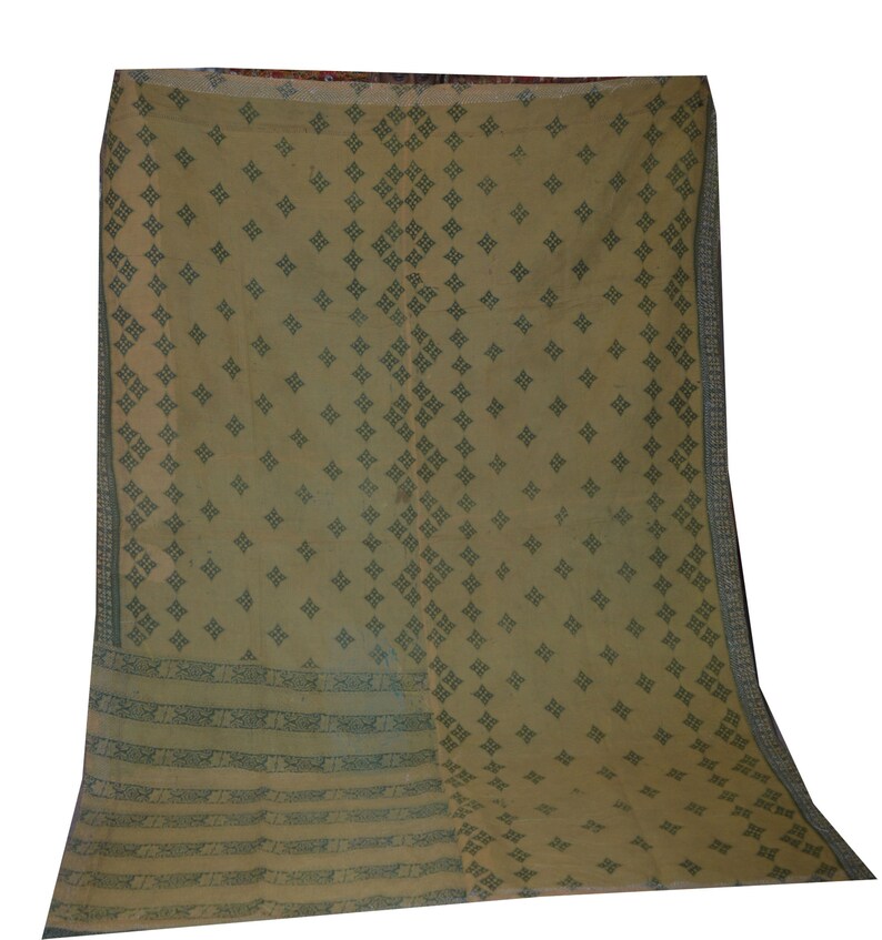 Vintage Cotton Kantha Quilt Handmade Bedding Throw Kantha Bedsheet Reversible Ralli Recycled Old Cotton Floral Kantha Blanket 03