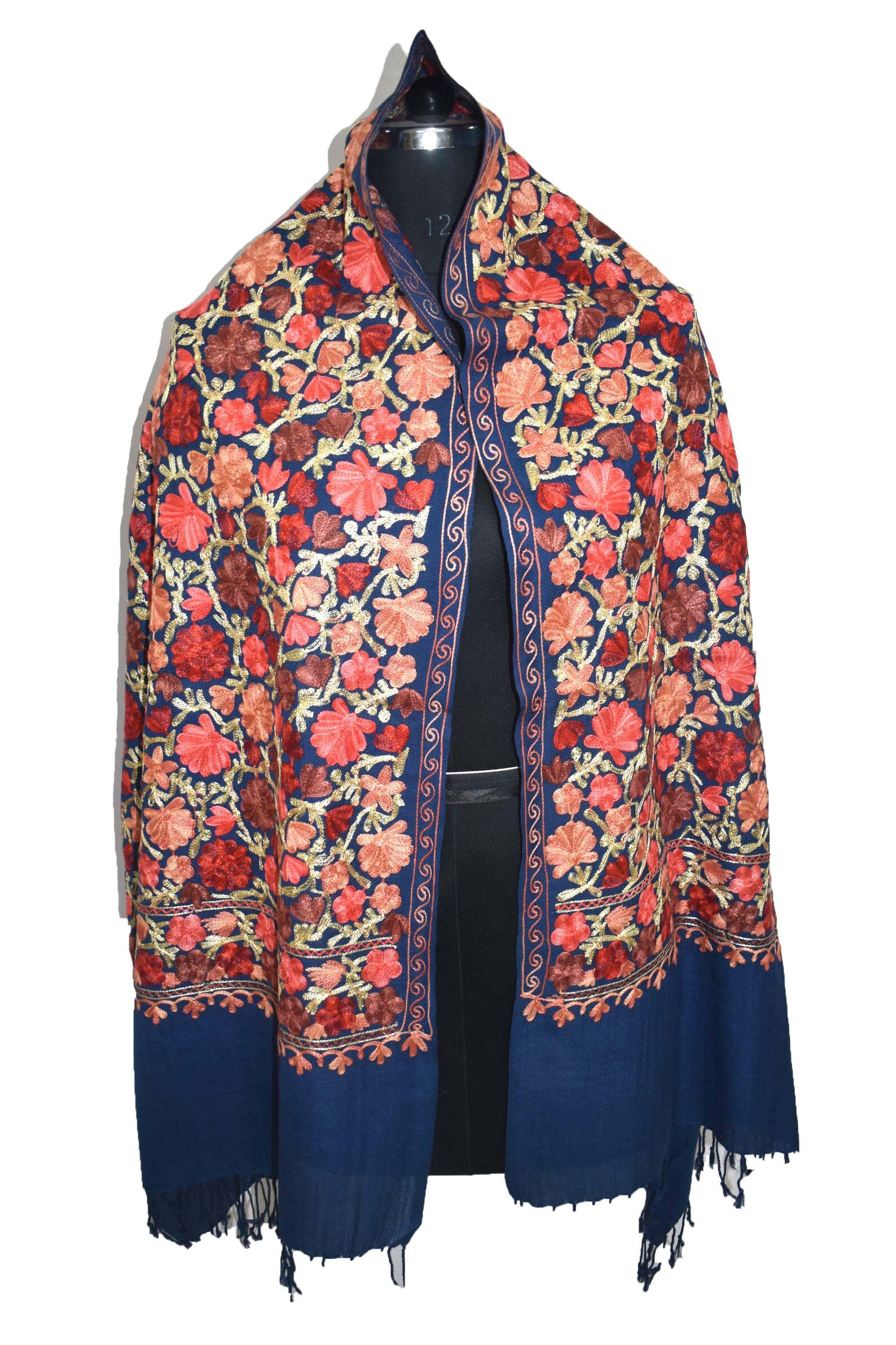 Crewel Embroidered Shawl. color Wool Stole with Kashmir Etsy