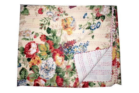 Indian Handmade Quilt Vintage Kantha Bedspread Throw Cotton Blanket Gudri !Queen