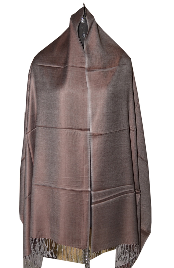 Reversible Silk Burgundy and Gold Wrap Jamawar Shawl Iridescent Pashmina Paisely