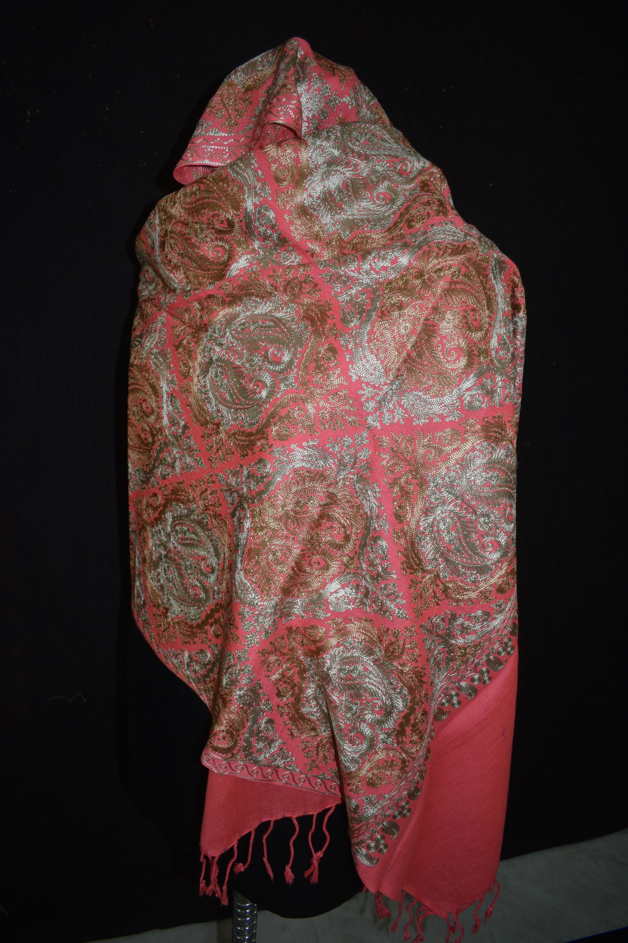 Fine Wool Silk Thread Embroidered Scarf Kashmiri Embroidery | Etsy