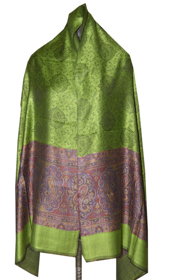 TWO TONE PAISLEY REVERSIBLE WEAR PASHMINA CASHMERE SCARF SHAWL WRAP GREEN