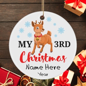 3rd Christmas Ornament 2021, Third Christmas Ornament, Baby Reindeer Newborn Gift, Personalized Boy Or Girl
