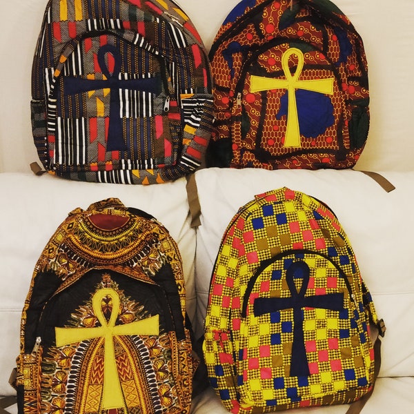Ankh African Print Bags  ( Orange/Blue )