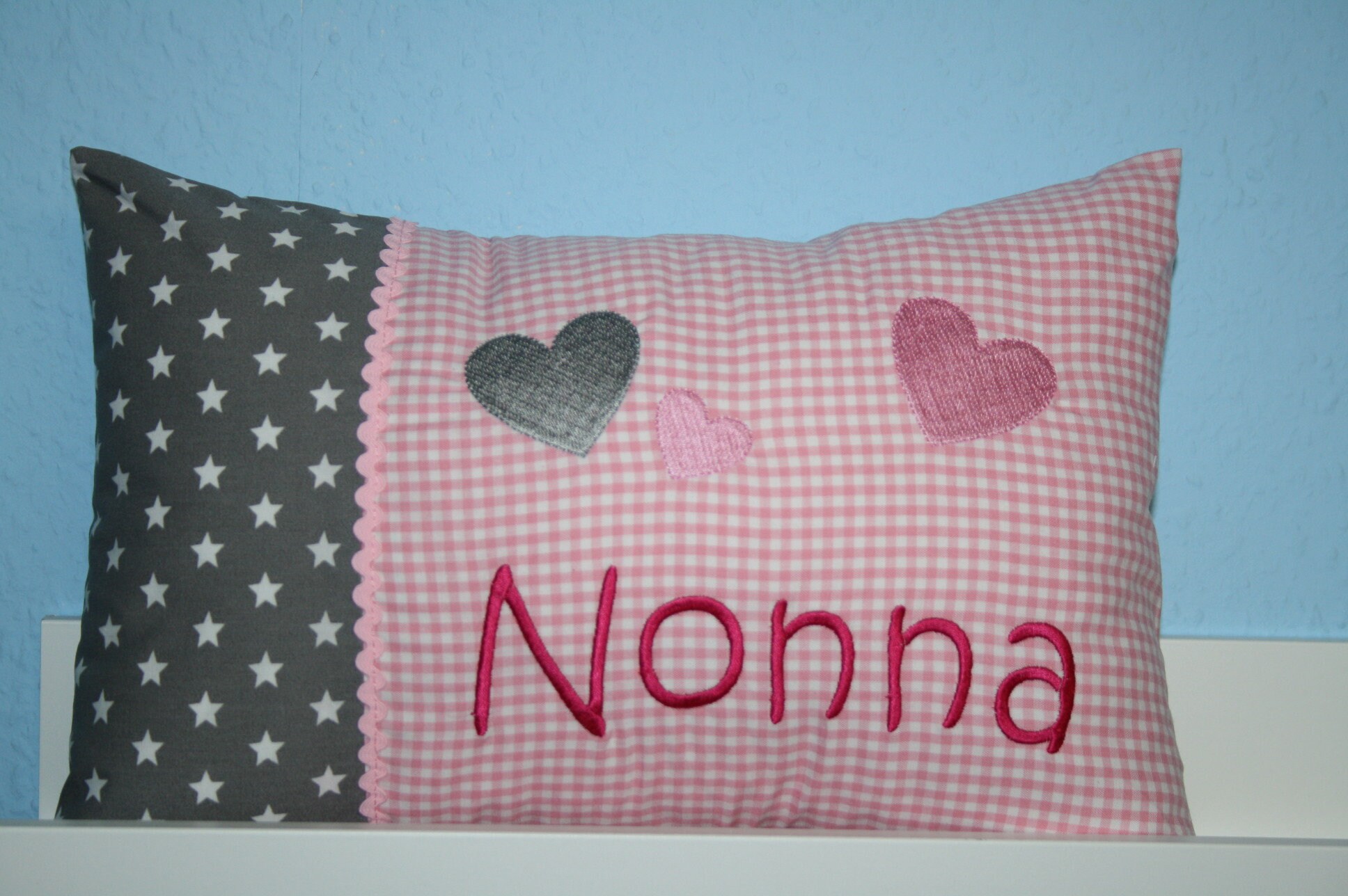 Kissen Herzen mit Namen bestickt Inlett Etsy