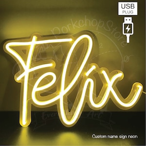 Signo de neón personalizado, letrero de nombre personalizado neón, enchufe USB, portátil, letrero de luz de neón LED, letras de iluminación.