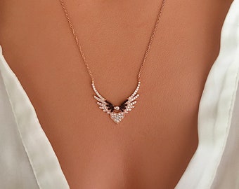 Sterling Silver Heart and Wings Necklace: Angel Jewelry Gift