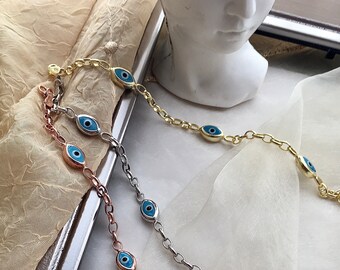 Enamel Evil Eye Bracelet Sterling Silver / Dainty White Evil Eye Bracelet / Chain Bracelet / Turquoise Bracelet