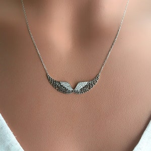 925 Sterling Silver Wings Necklace, Angel Wings Necklace, Zircon Necklace, Wings Pendant, Angel Necklace, Dainty Necklace