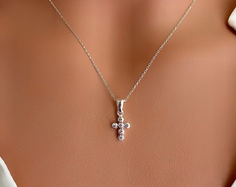 Tiny Cross Necklace Silver, Religious Necklace, Dainty Cross Necklace For Woman, Cross Pendant, Cross Jewelry