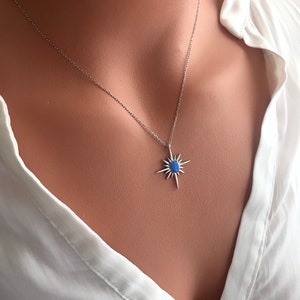 Blue Opal Polar Star Necklace / 925 Sterling Silver North Star Necklace / 18k Rose Gold Plated / Opal Necklace / Blue Opal Necklace