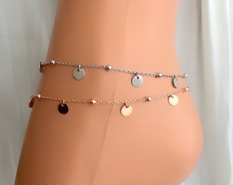 Sterling Silver Disc Anklet: Boho Charm Foot Jewelry