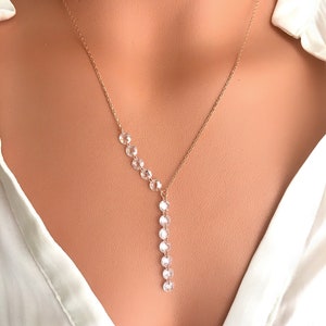 Y Necklace / Zircon Necklace / Lariat Necklace / Lariat Y Necklace / Bridal Necklace