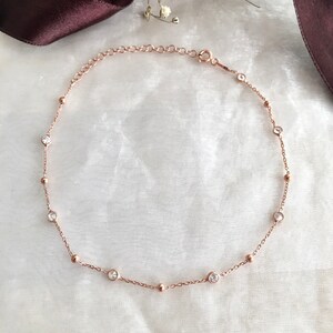 Zircon Anklet Bracelet Sterling Silver / Anklet For Woman / Foot Jewelry / Chain Anklet / Boho Bracelet / Tiny Ball Anklet / Body Jewelry