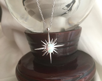 Sterling Silver Opal North Star Necklace: Celestial Pendant